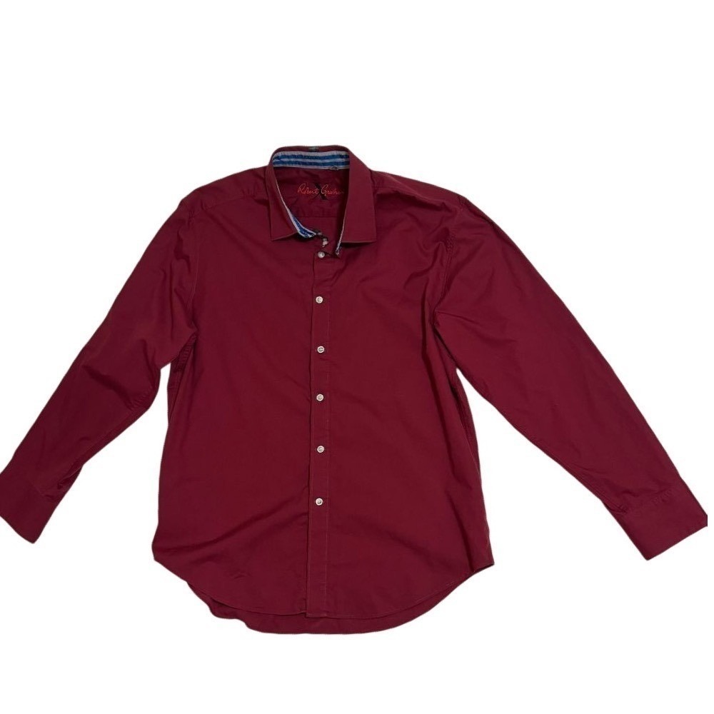 Robert Graham Men's 2XL Contrast Flip Cuff Burgundy Button Down Shirt Luxury